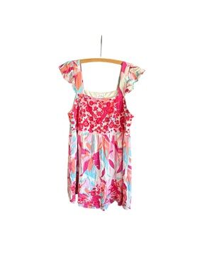 Emily Wonder Embroidered Floral Mini Dress Pink Abstract Boho Babydoll Medium